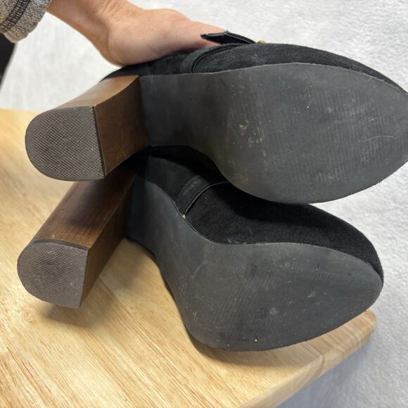 Steve Madden Carnaby Black Suede Lace-Up Platform Boots | Chunky Wooden Heel 6.5 - Picture 12 of 13